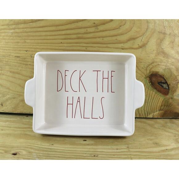 Rae Dunn Ceramic Baking Dish "Deck The Halls" Christmas Holiday - Picture 1 of 4